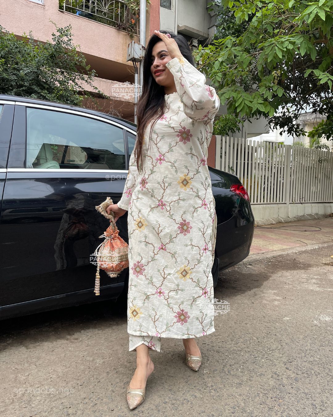 White cross-stitch embroidered Karachi suit