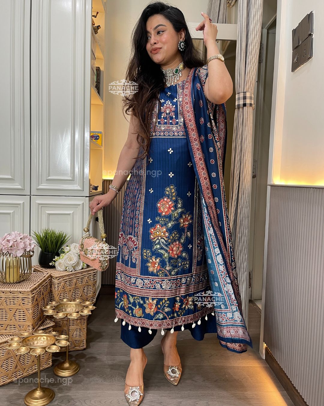 Muslin print on print shells suit