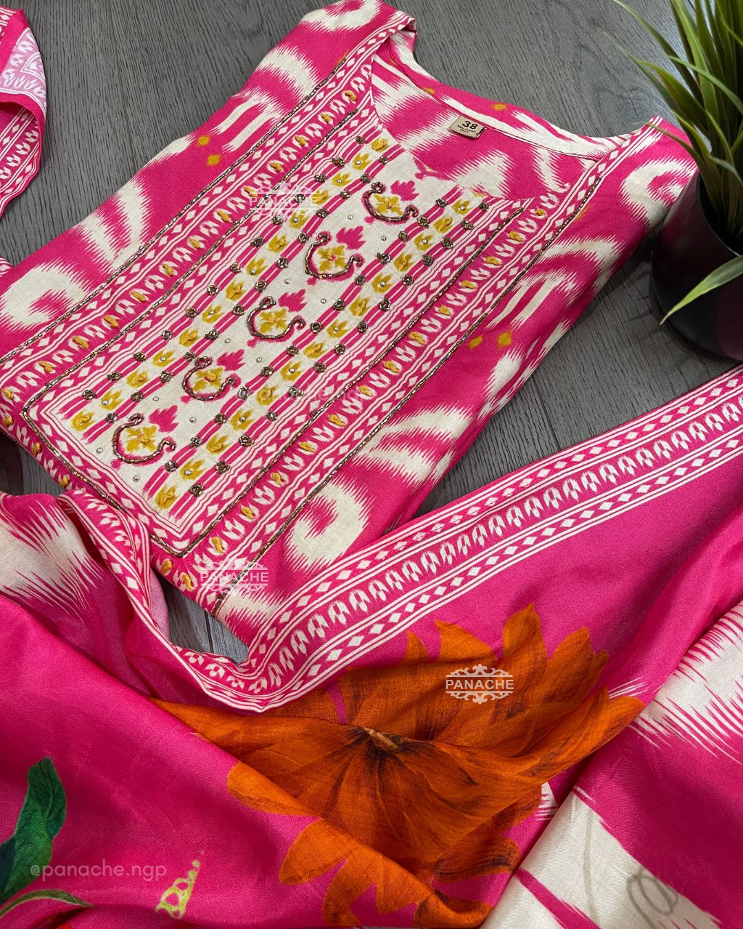 Fuschia Ikkat muslin set