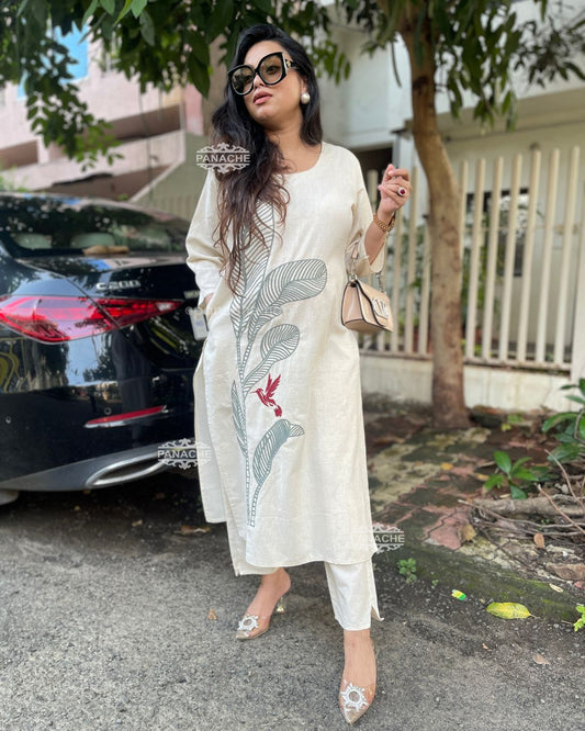 Swan embroidered cotton coord set