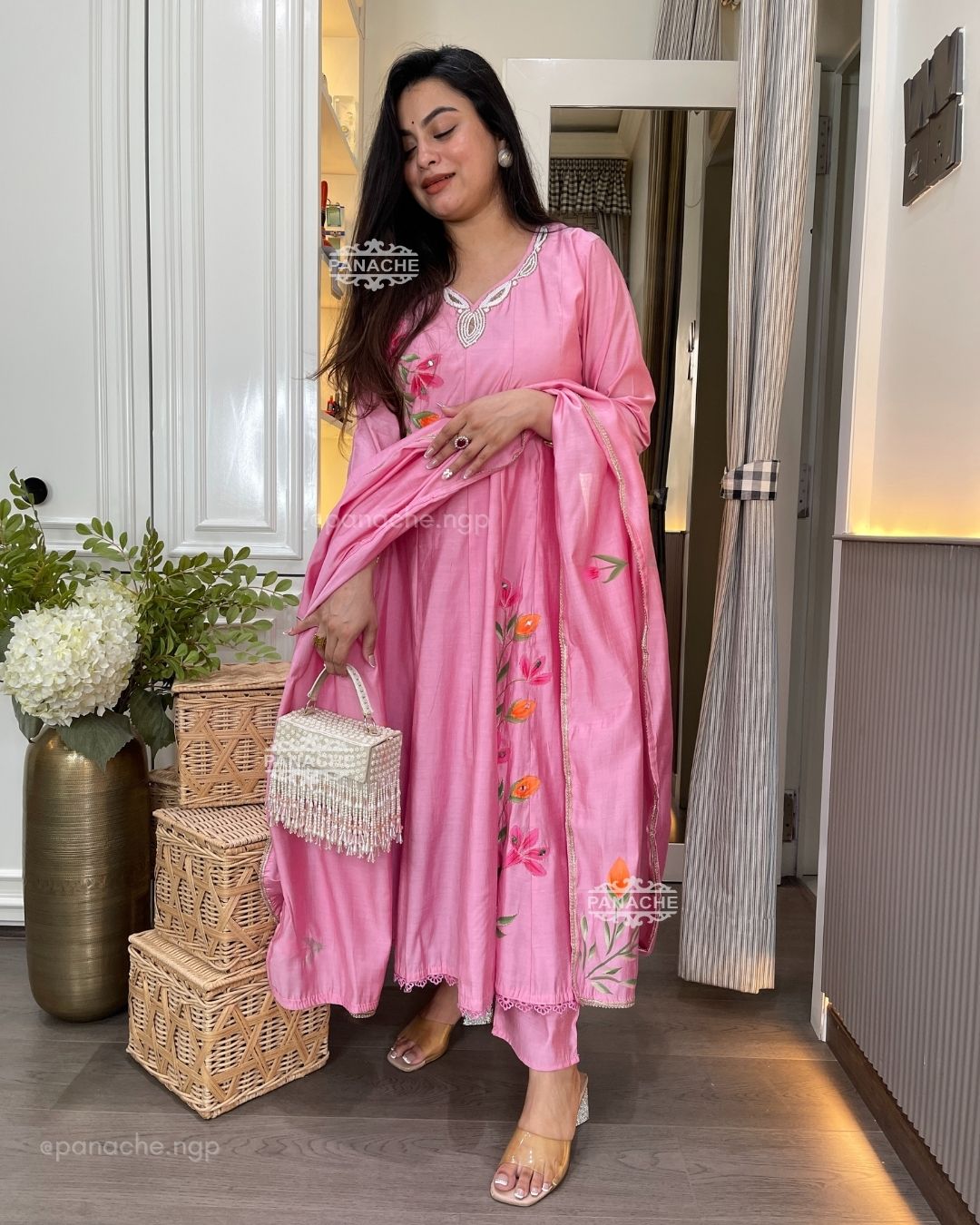Lotus handpaint Anarkali set