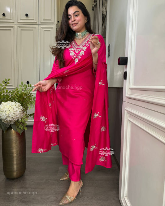 Meher fuschia suit set