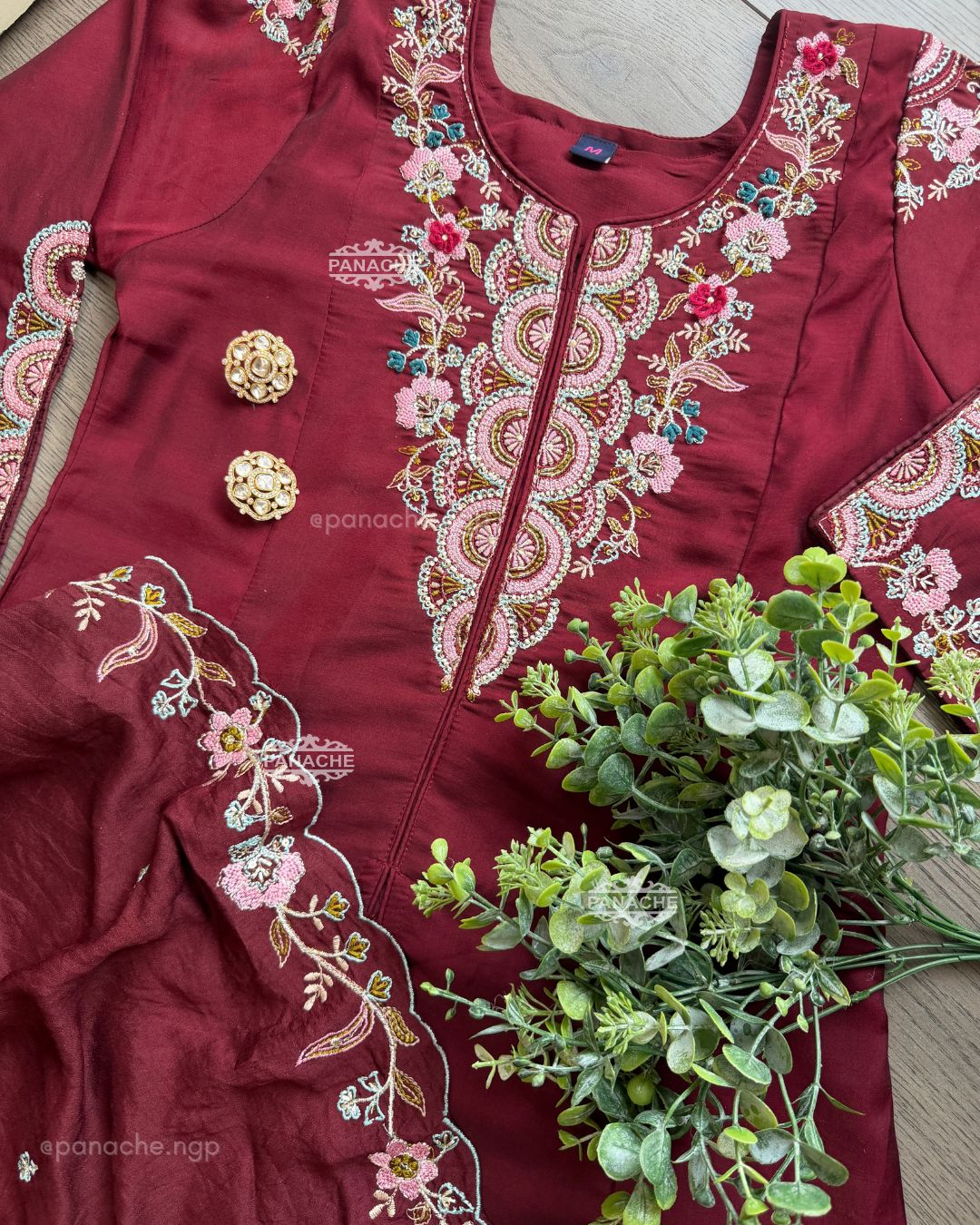 Maroon front slit kurta set