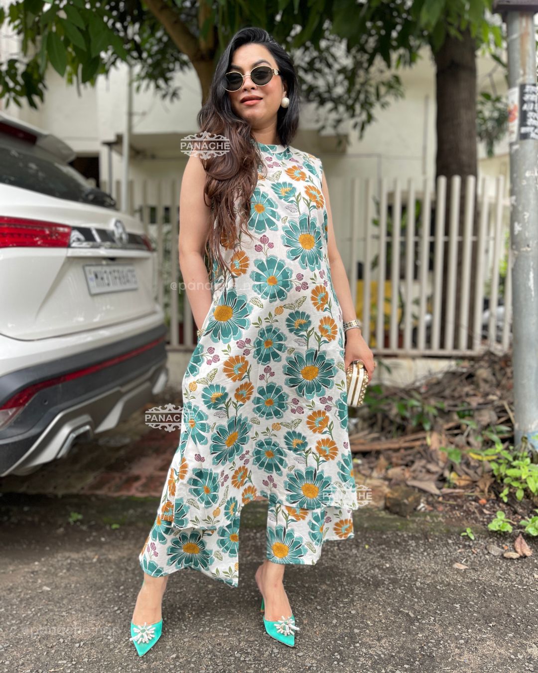 Print on print sleeveless cotton budget set