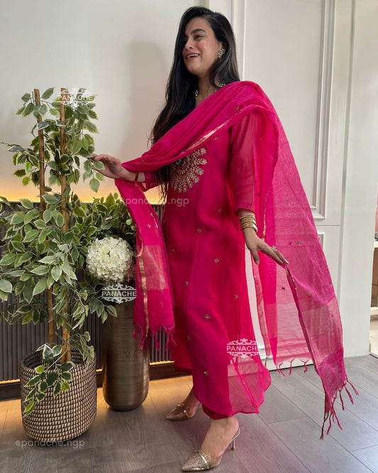 Fuschia mul gajji set