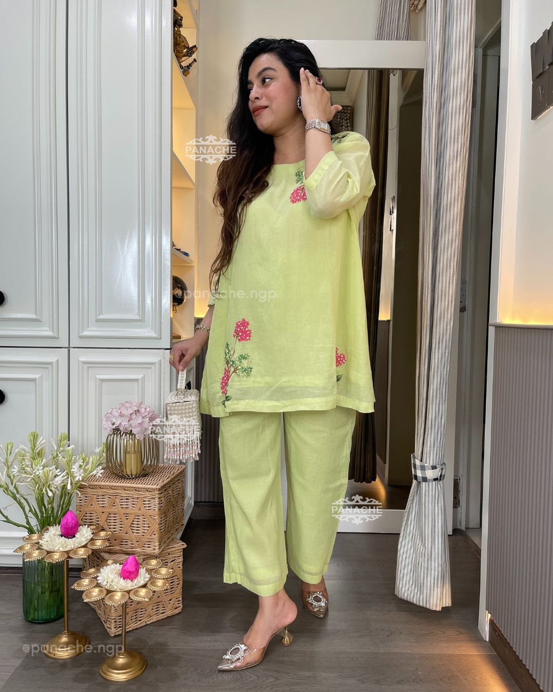 Frenchknot floral embroidery coord