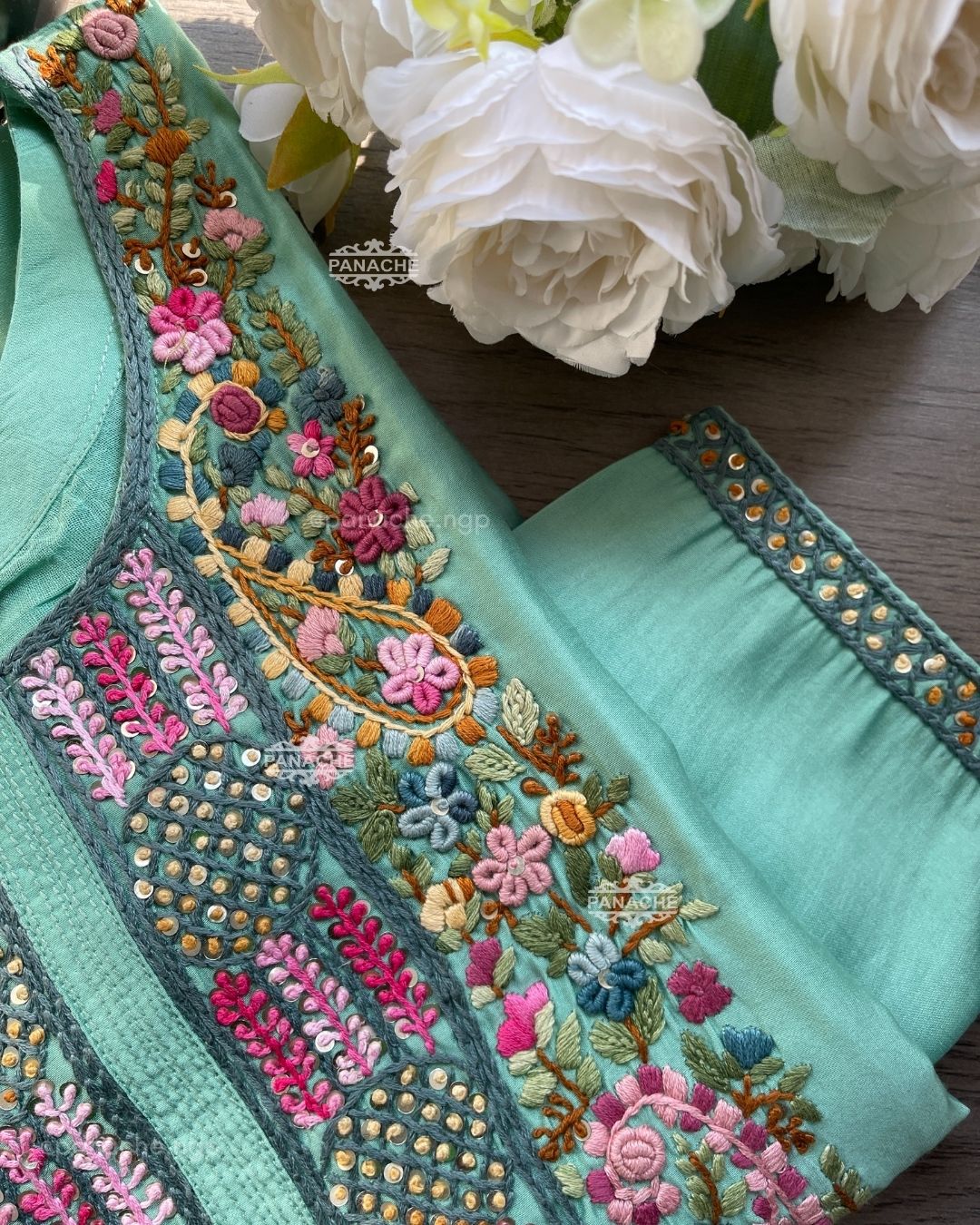Aura mint frenchknot suit set
