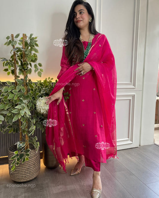 Fuschia mul gajji set