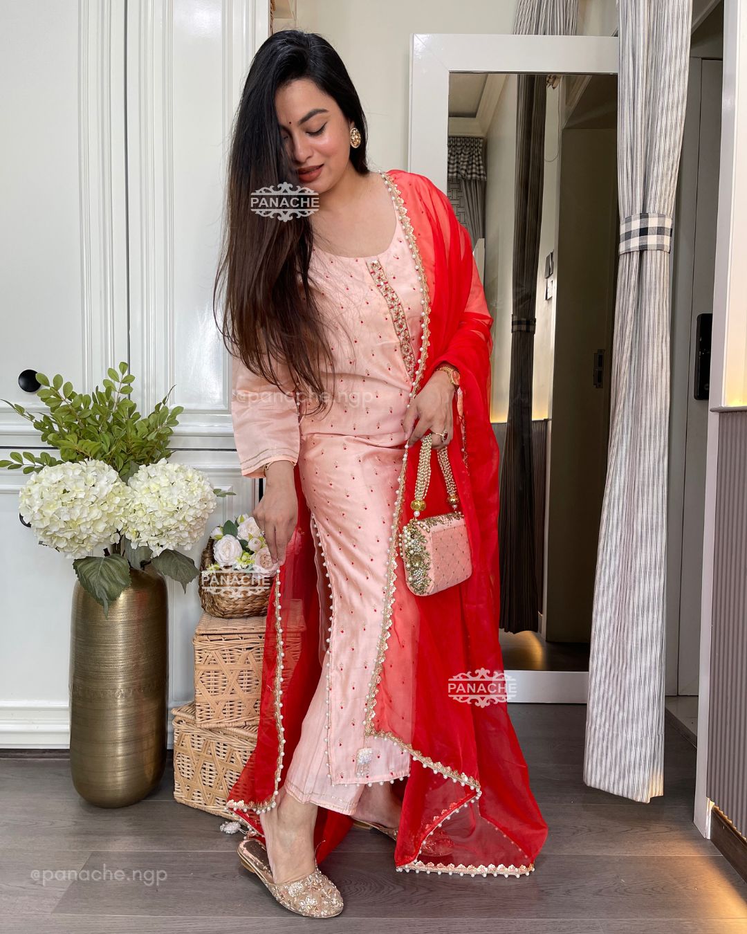 Peach and reds suit set