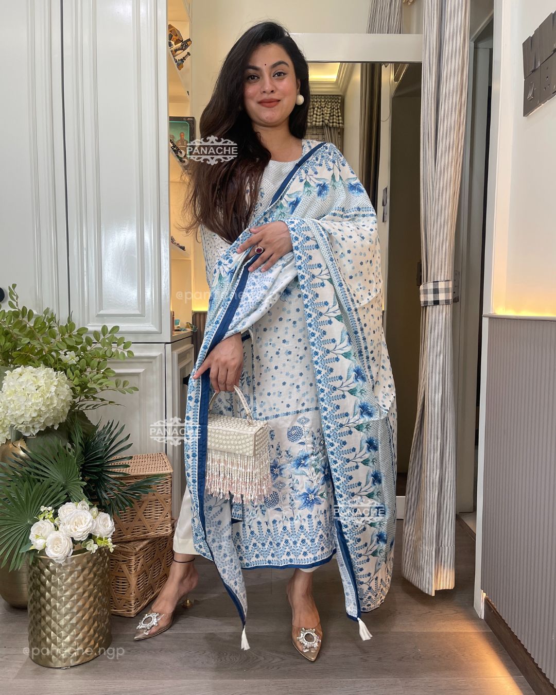 Sky printed muslin set