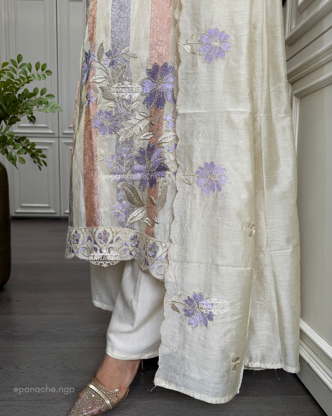 Rivaaya Ivory and pastel suit set