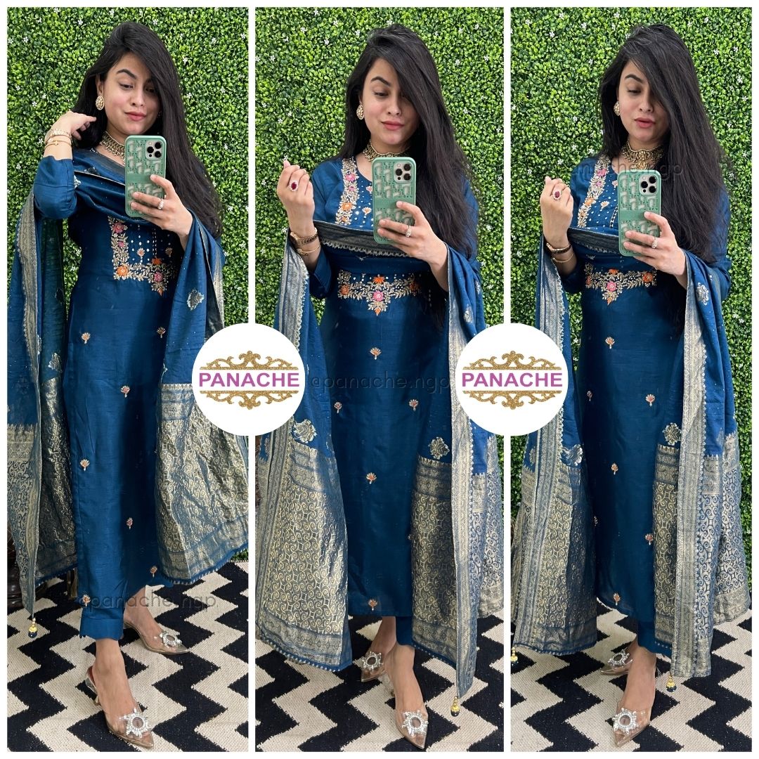 Teel silk set with Banarasi dupatta