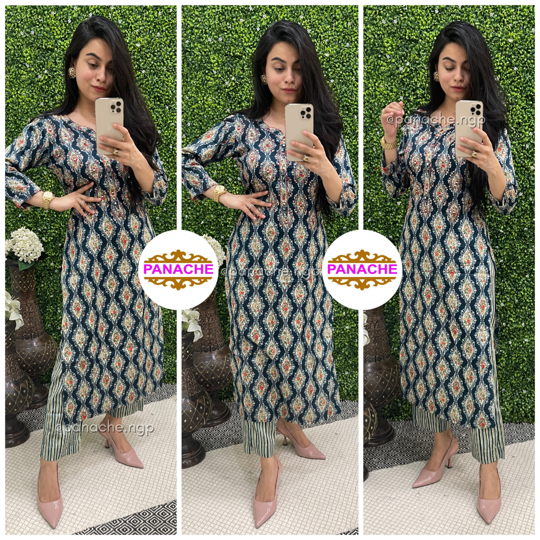 Print on Print Kurta Pant Set