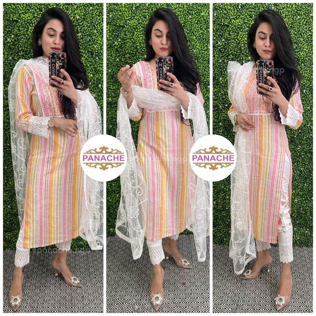 Pastel set with embroidery on pants