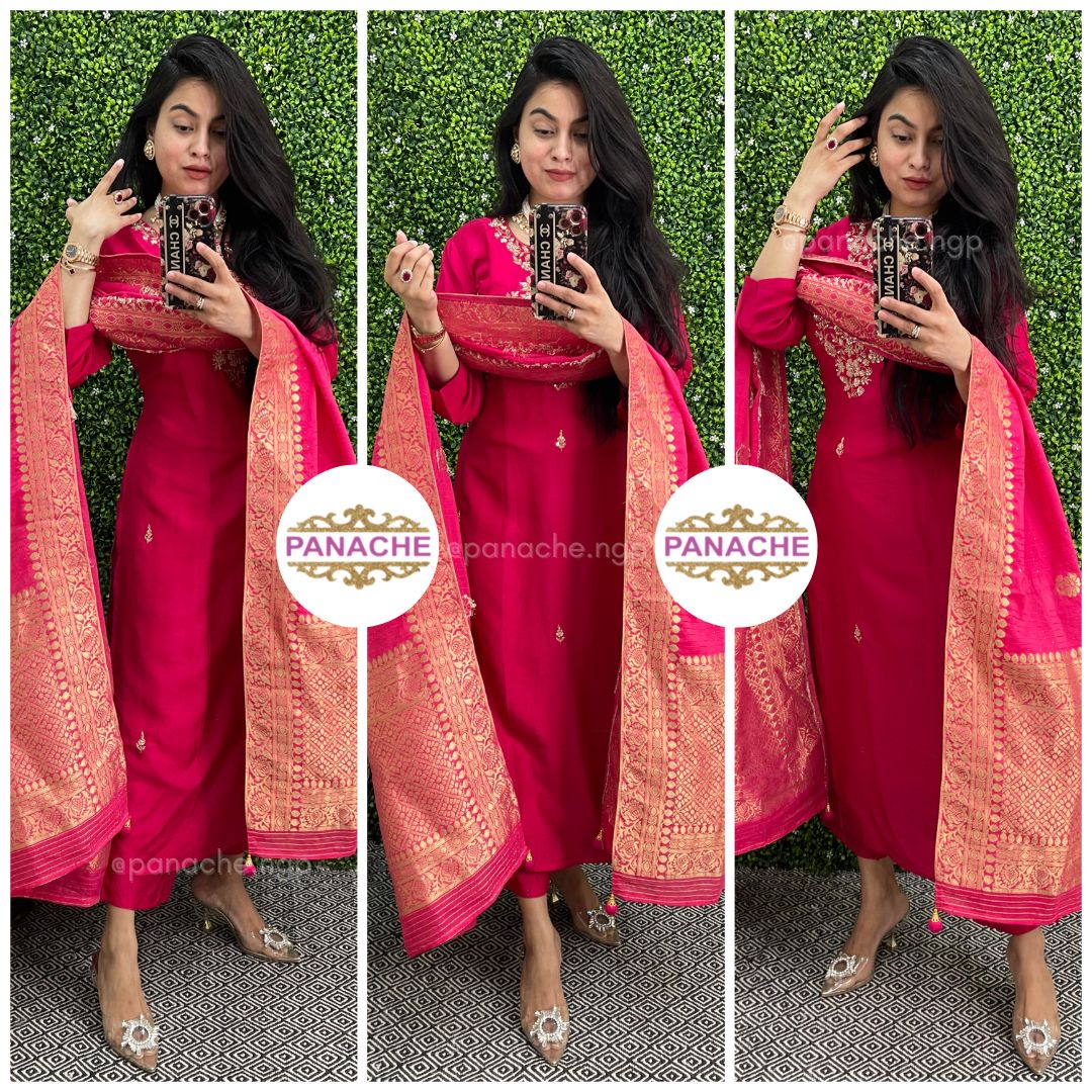 Banarasi dupatta silk sets in bright shades