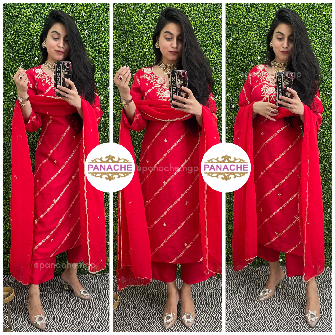 Karva chauth special red banarasi silk set