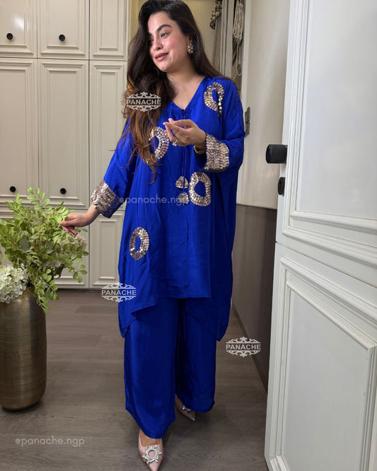 Electric blue Kaftan choga set