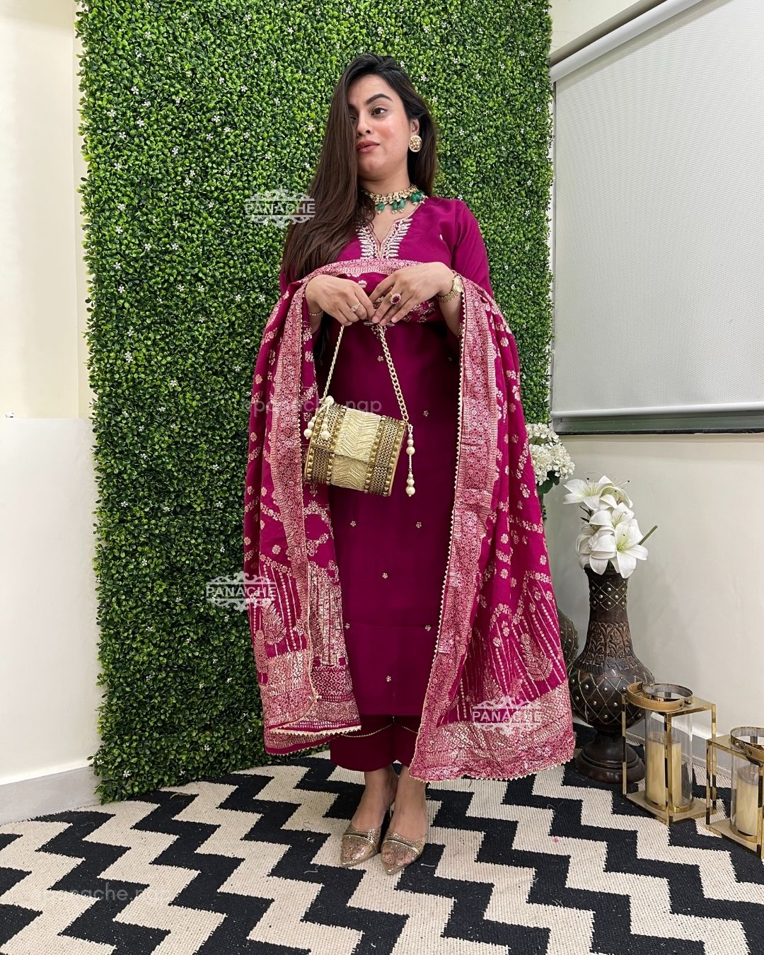 Budget banarsi in a deep maroon