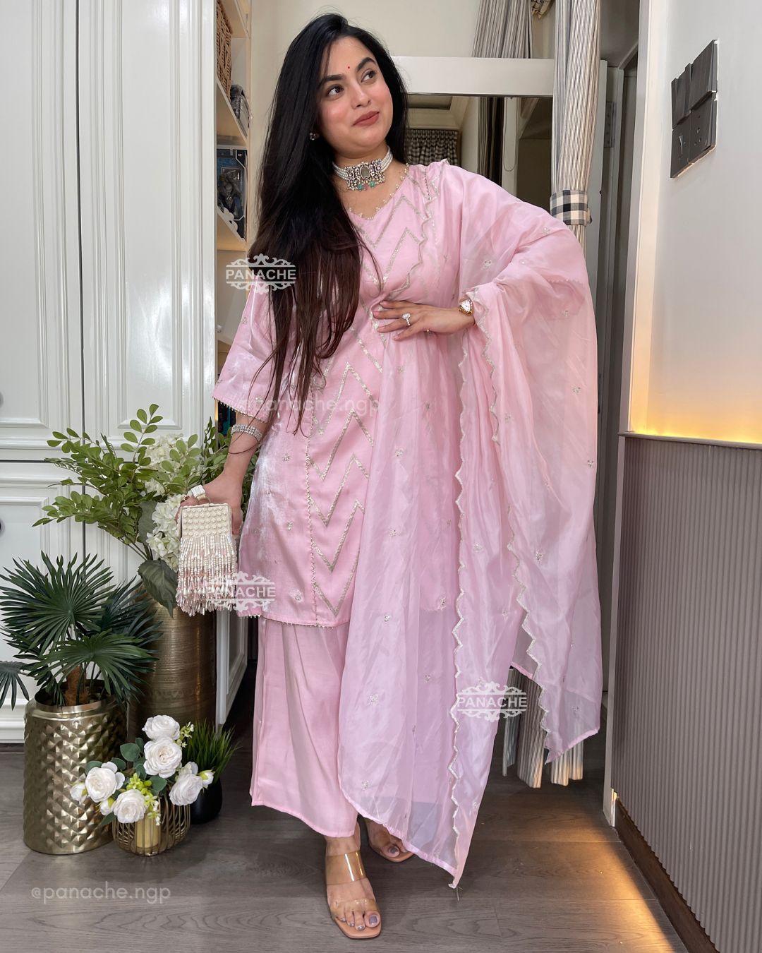 Blush zari elegance suit