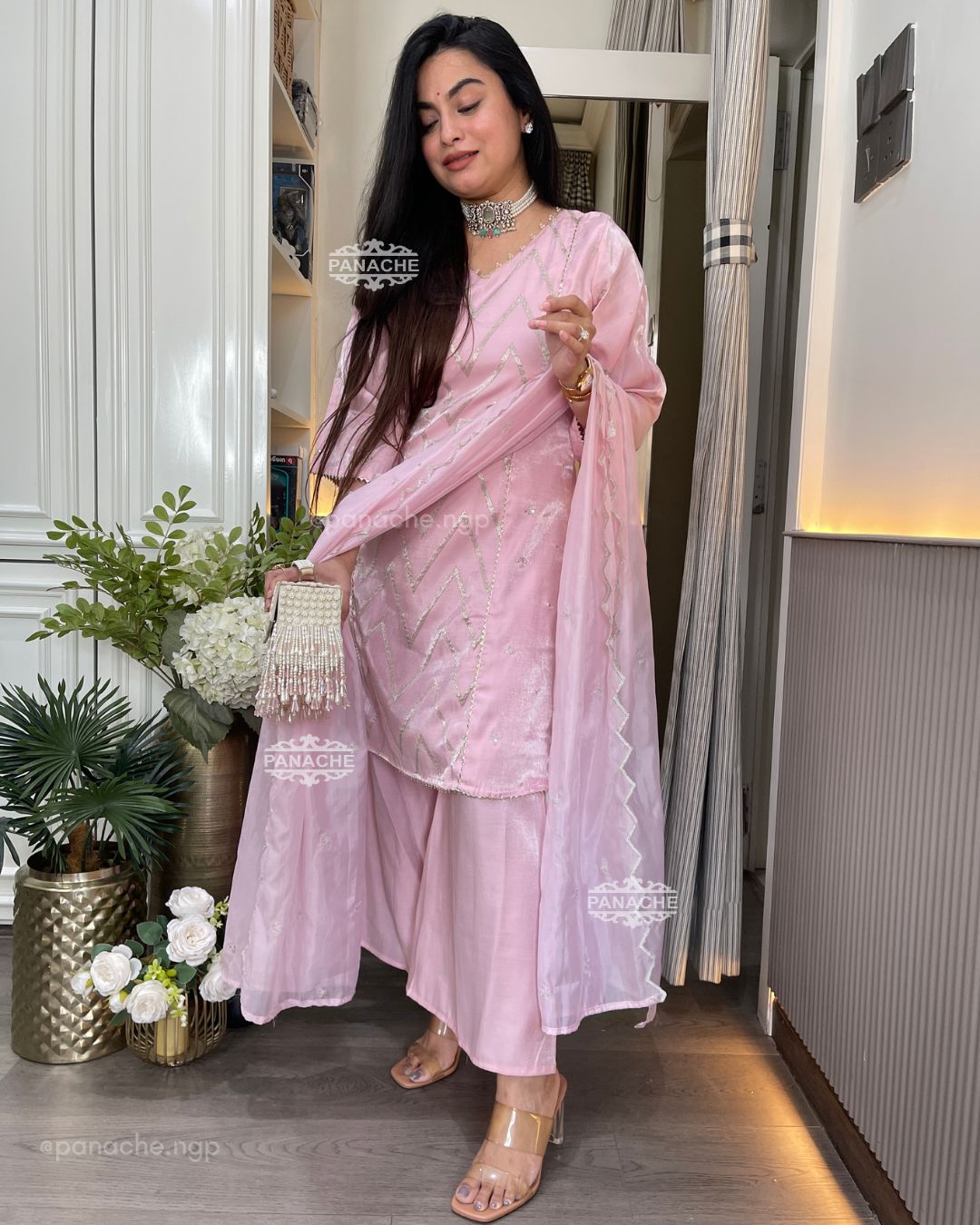 Blush zari elegance suit