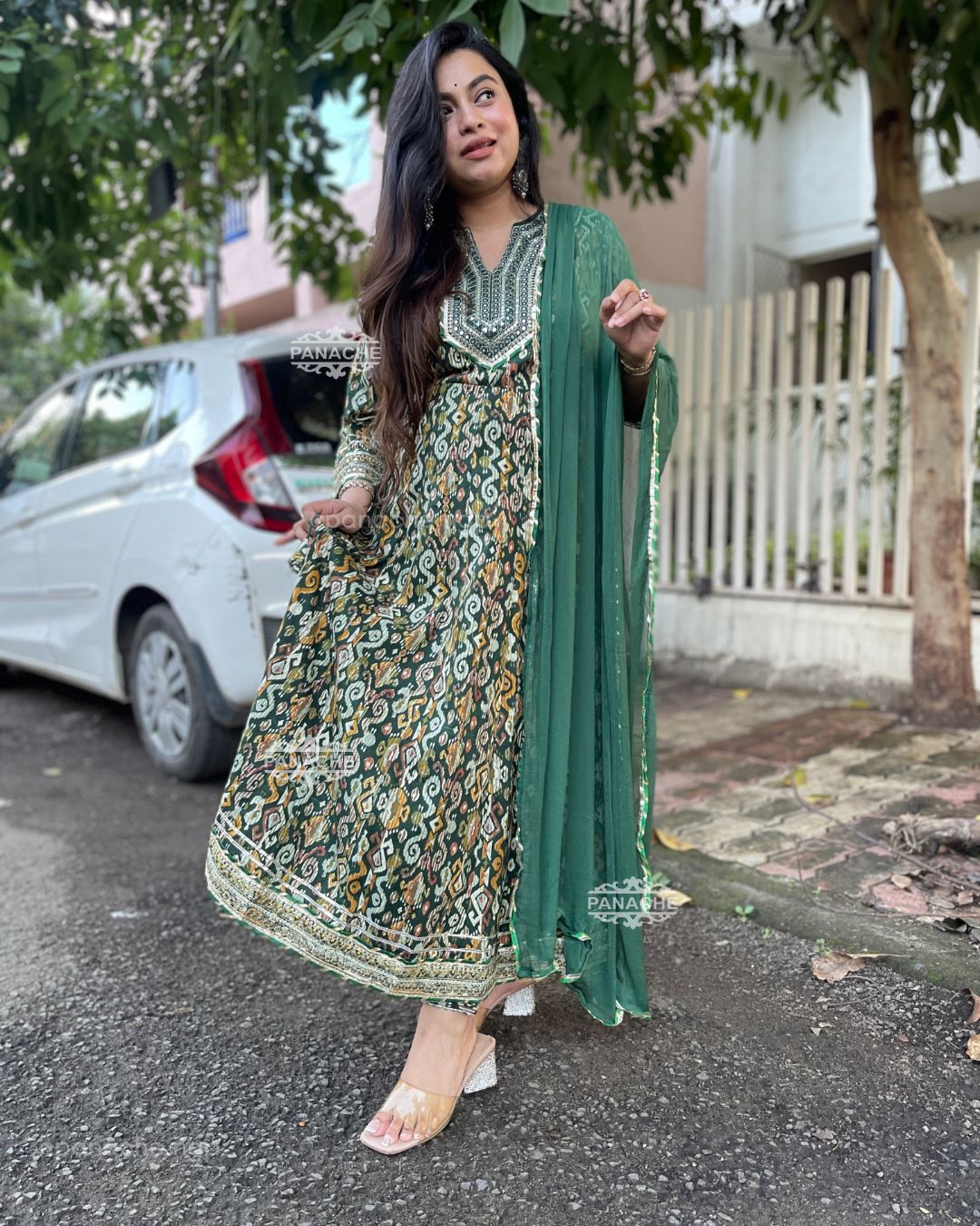 Ikkat Anarkali set