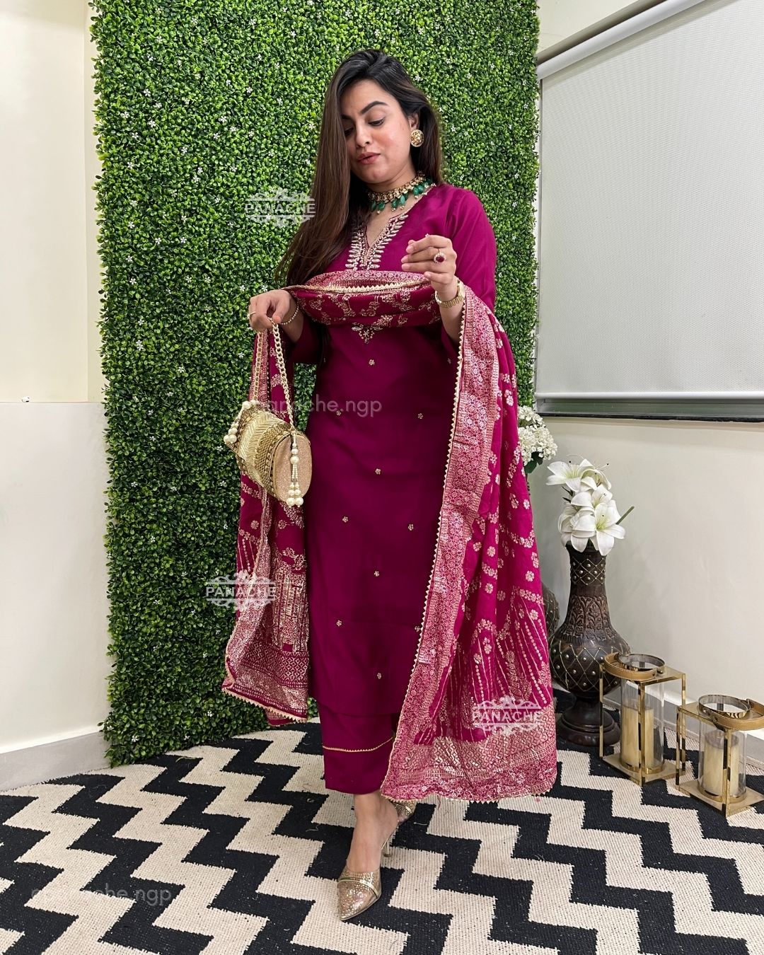 Budget banarsi in a deep maroon