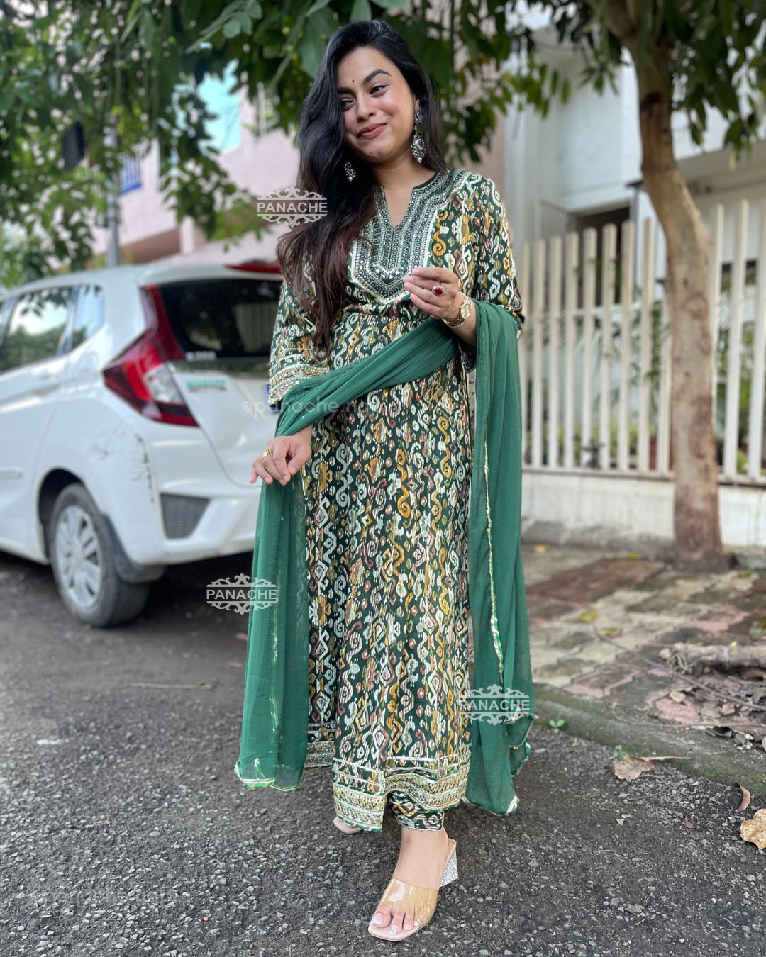 Ikkat Anarkali set