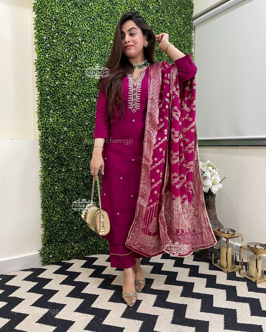 Budget banarsi in a deep maroon