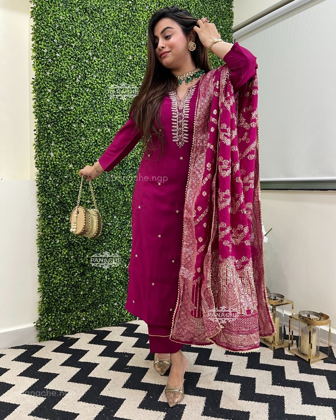 Budget banarsi in a deep maroon