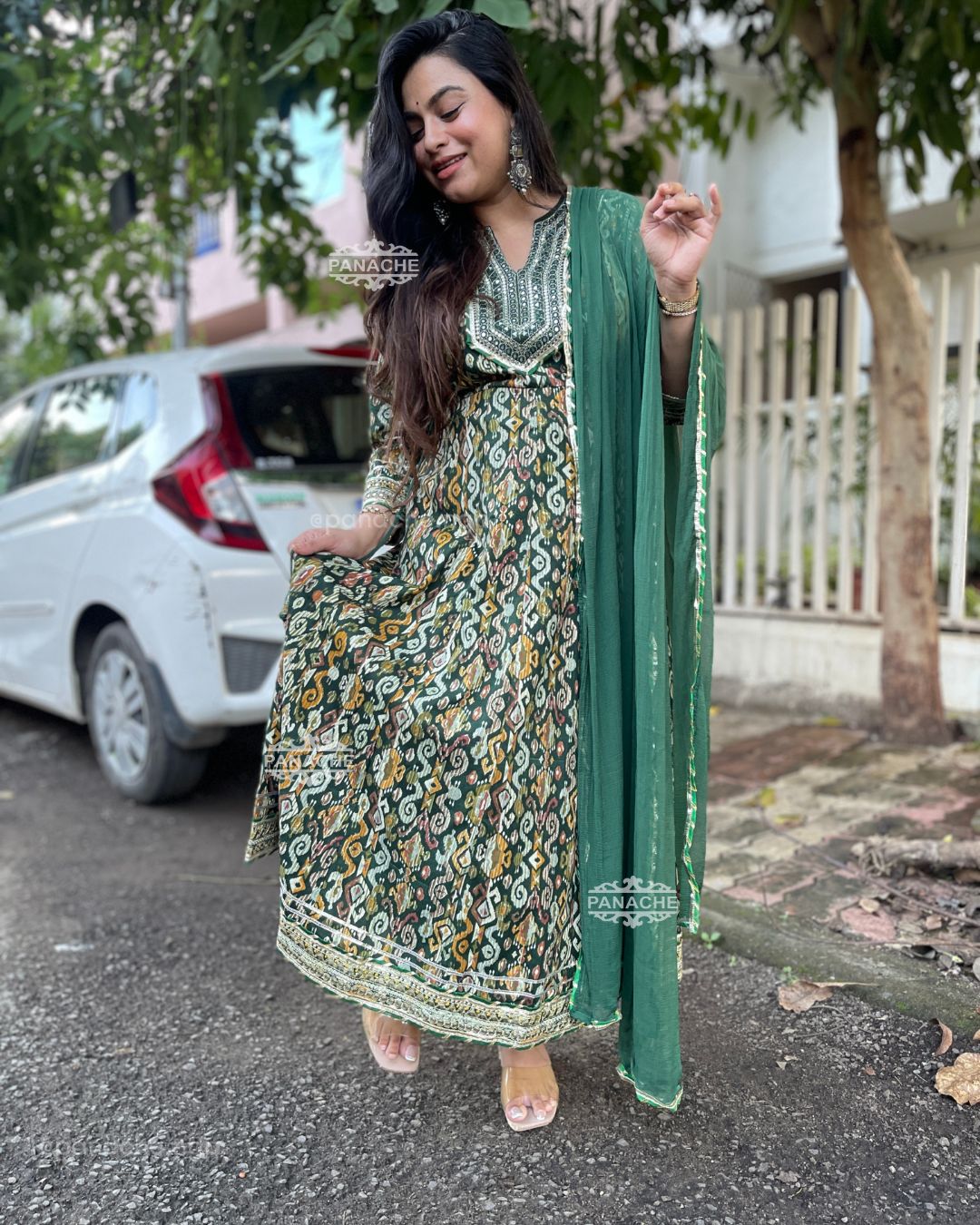 Ikkat Anarkali set