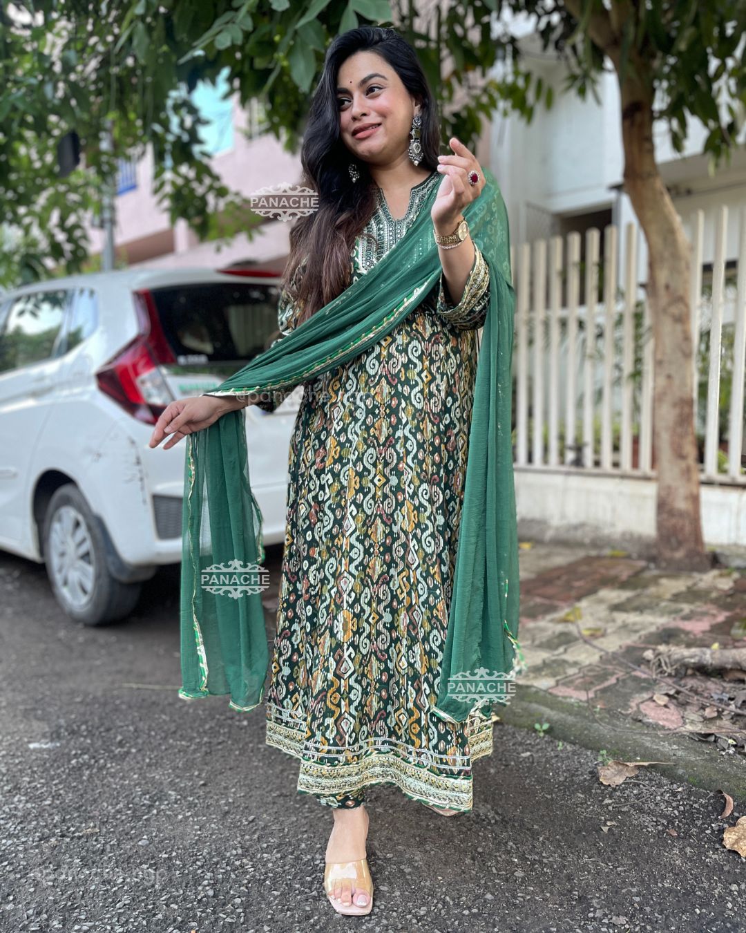 Ikkat Anarkali set
