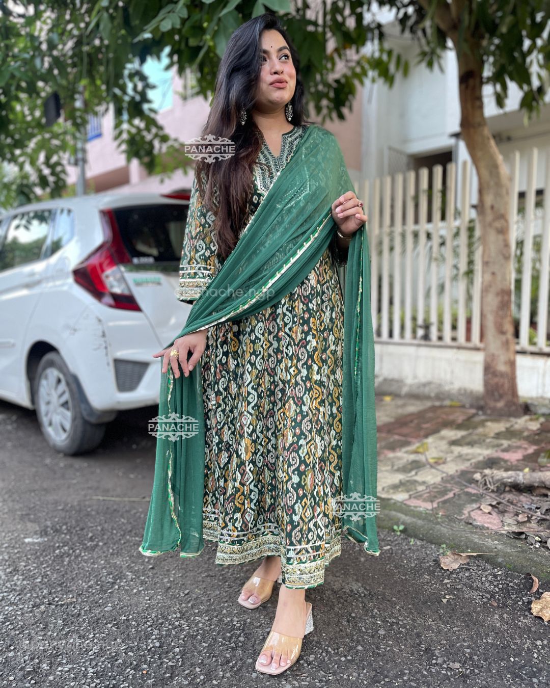 Ikkat Anarkali set