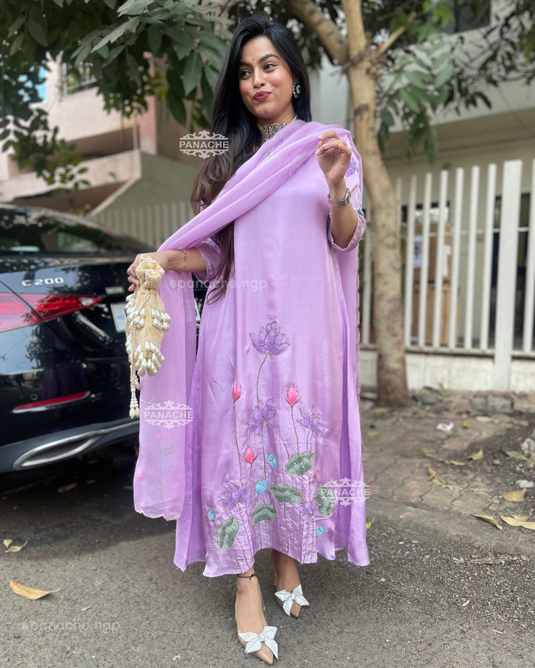 Winter lilac HANDPAINTED suit