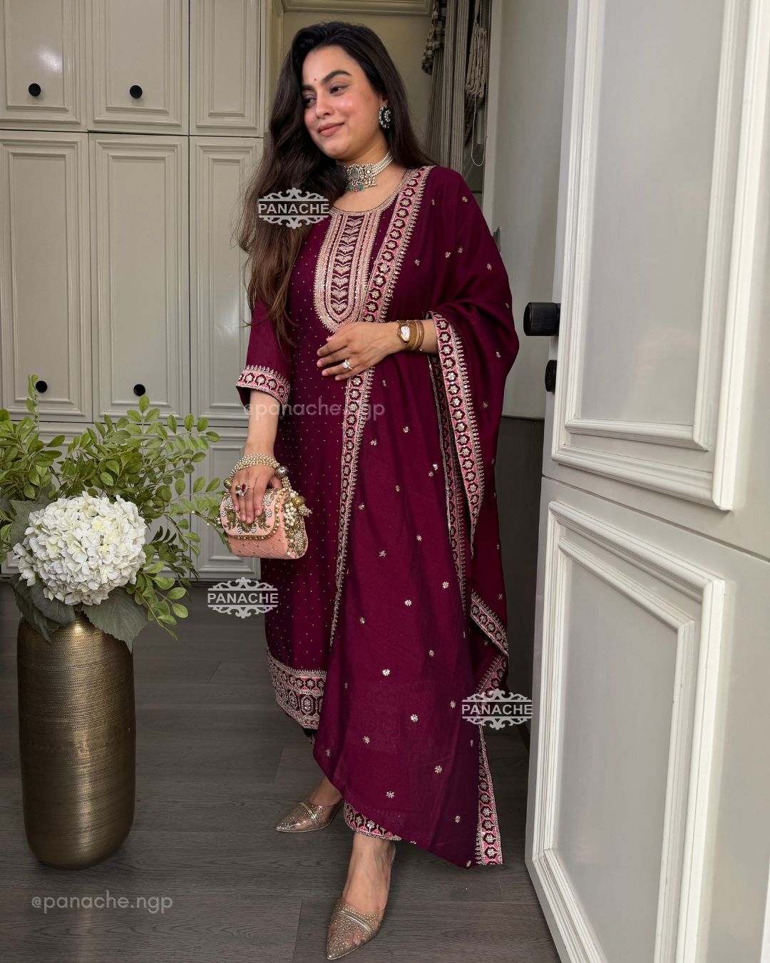 Partywear wine Sitara set