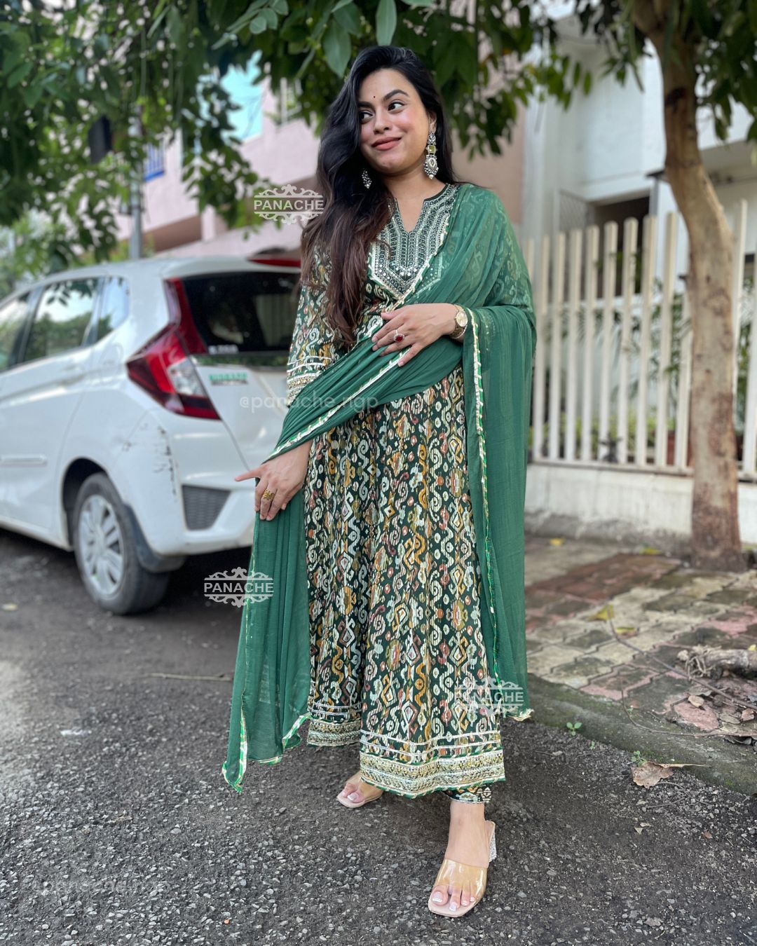 Ikkat Anarkali set