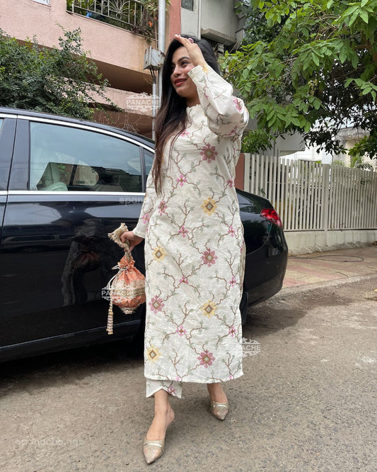 White cross-stitch embroidered Karachi suit