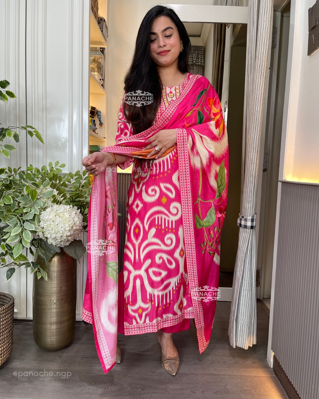 Fuschia Ikkat muslin set
