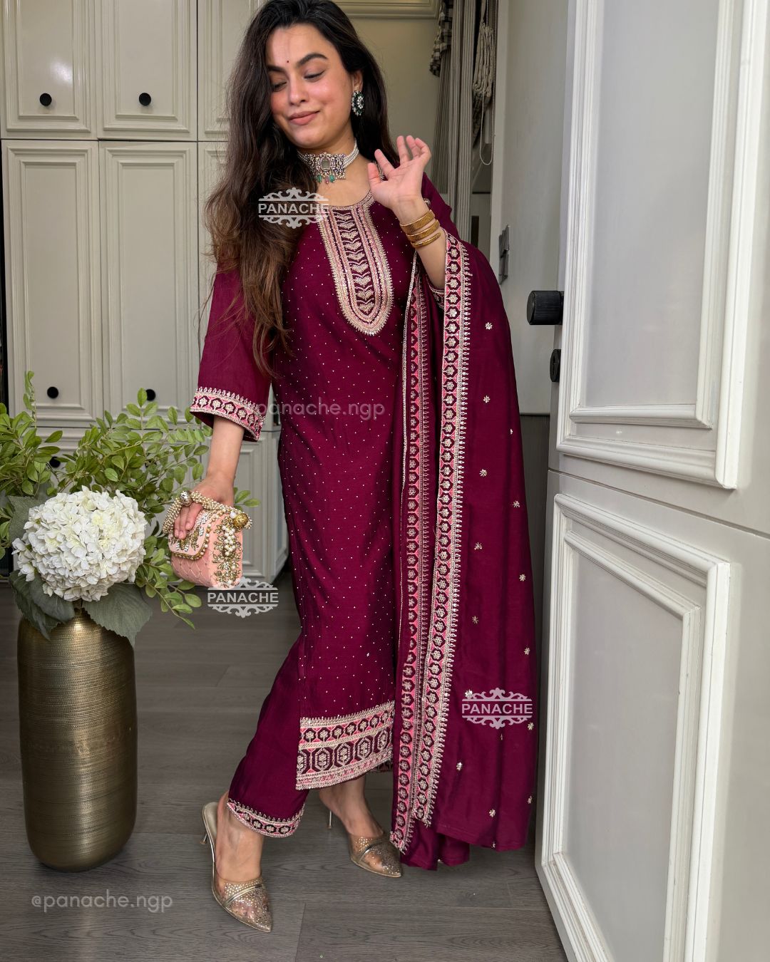 Partywear wine Sitara set