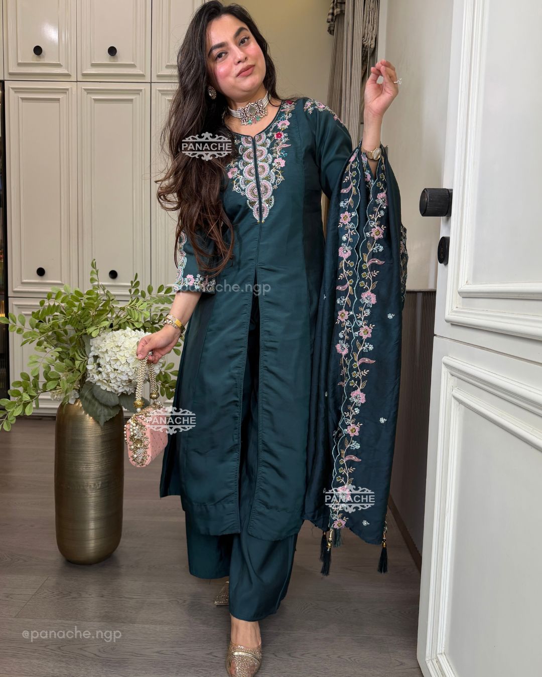 Aqua front slit kurta set
