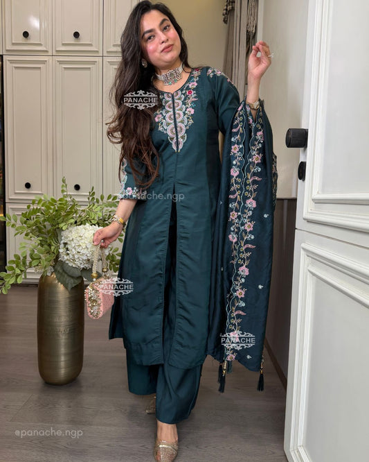 Aqua front slit kurta set