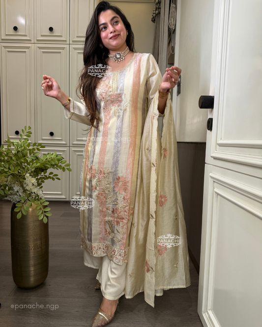 Rivaaya Ivory and pastel suit set