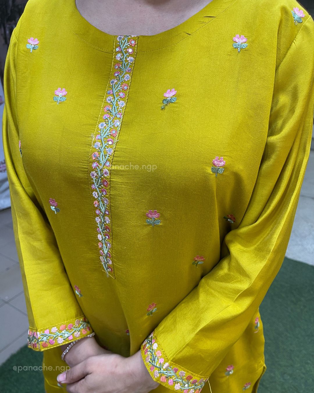 Mustard embroidered karachi suit set