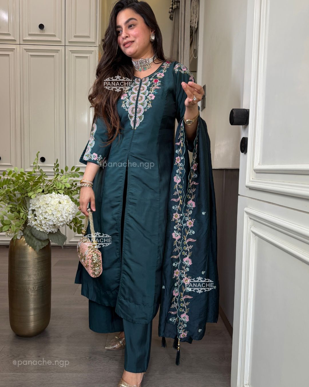 Aqua front slit kurta set