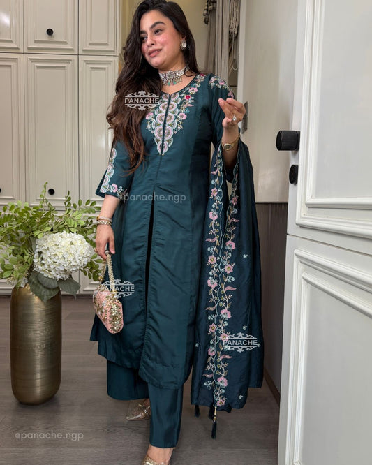 Aqua front slit kurta set