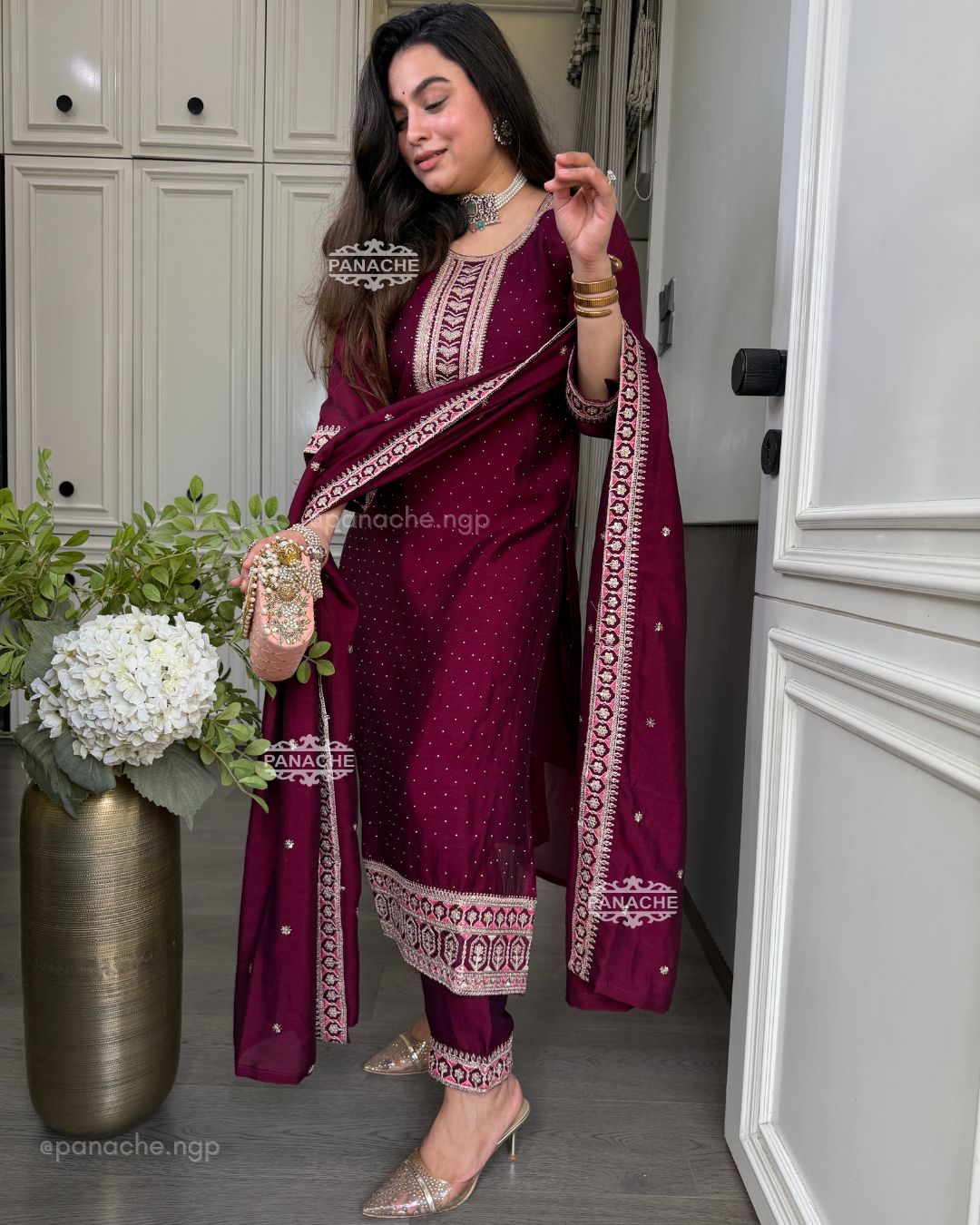 Partywear wine Sitara set