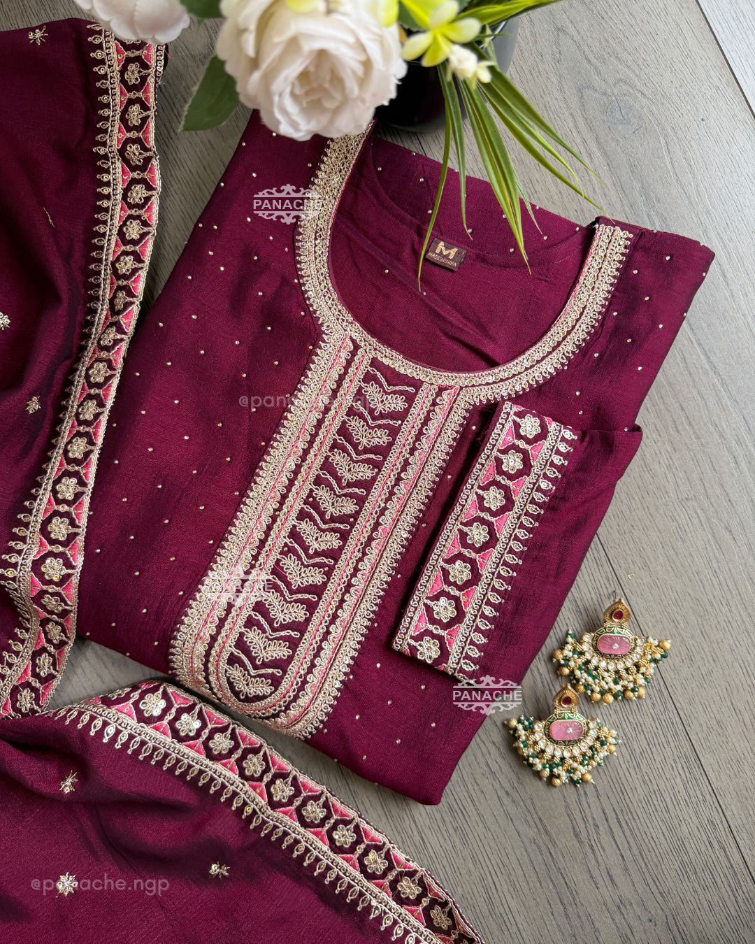 Partywear wine Sitara set