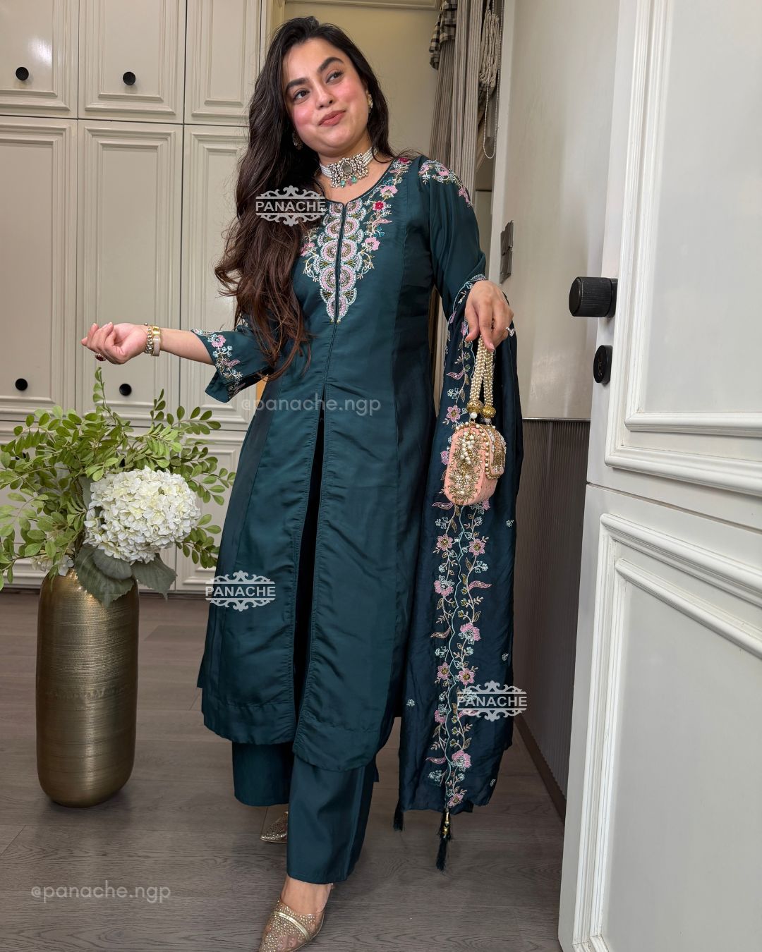 Aqua front slit kurta set