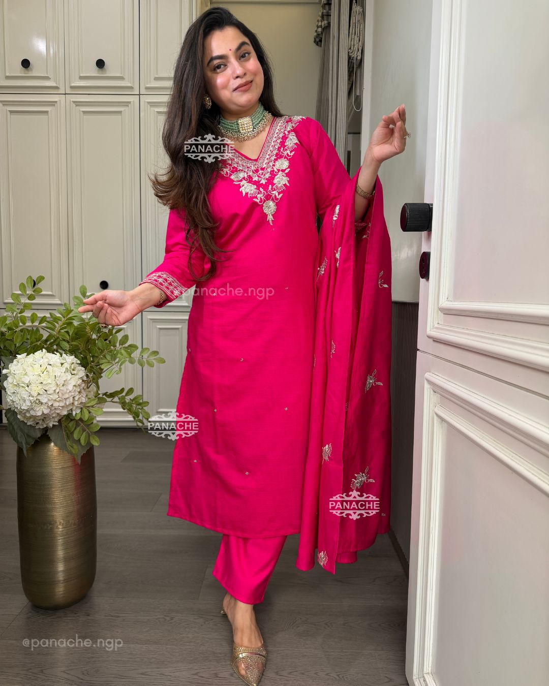 Meher fuschia suit set