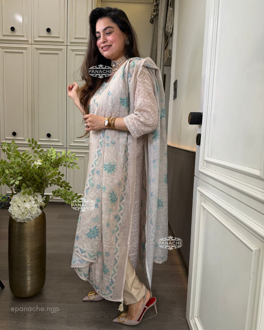 Ivory and sky suit set