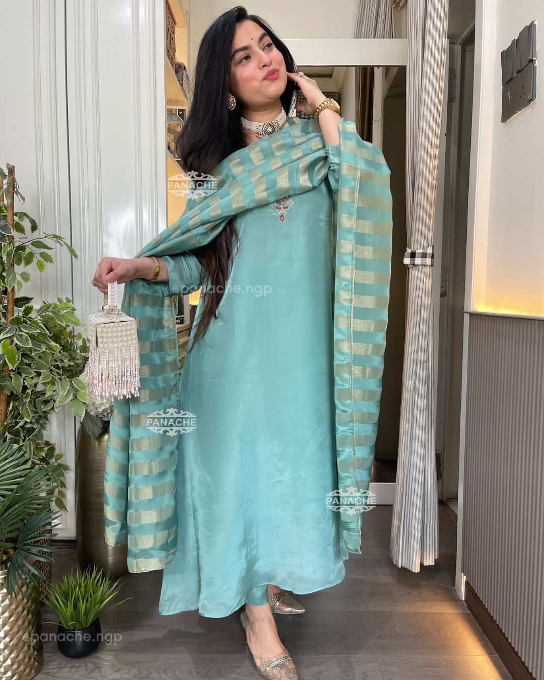 Mint Meher Anarkali set